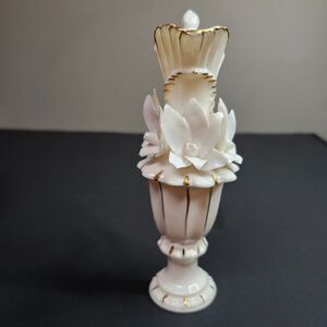 Vtg Lenwile Ardalt Japanese Verithin Vase Pitcher Delicate Florals Gold White